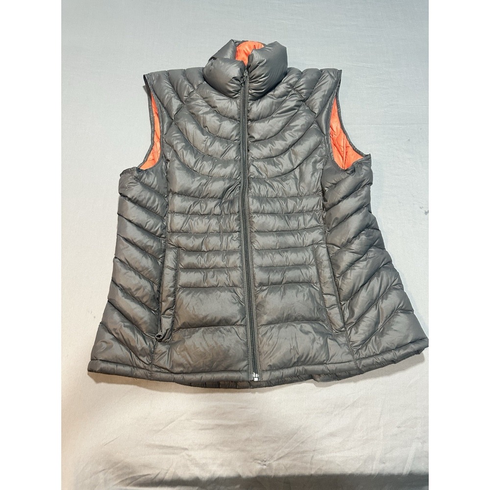 Bernardo Vest Grey Black/Orange Goose Down Puffer Zip Pockets , Size M - Picture 1 of 7